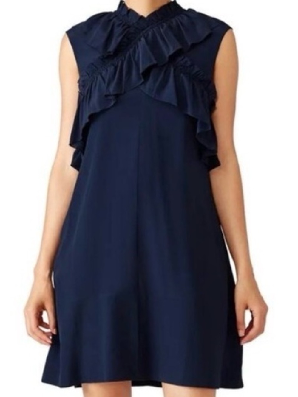 Marni Navy Ruffled Cross Silk Mini Dress